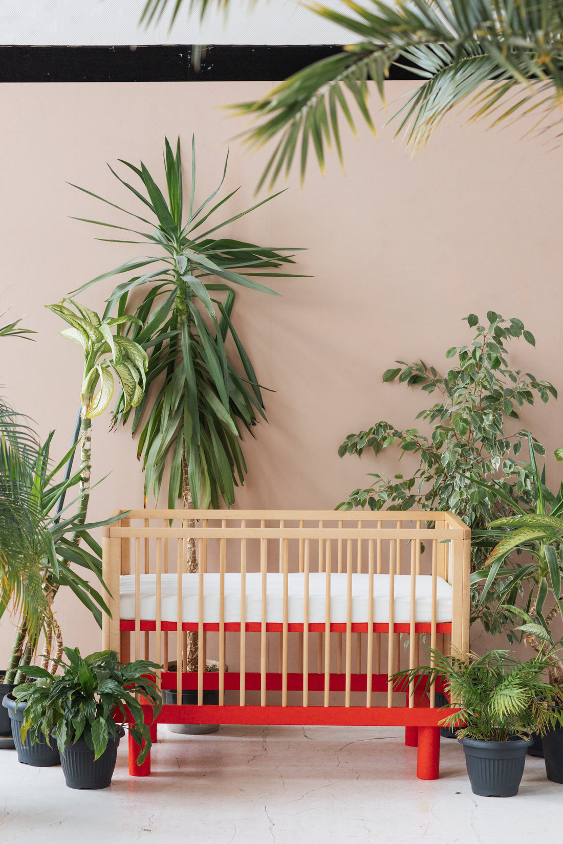 Nox cot in natural wood and red / ON PRE-ORDER. Estimated shipping date 07.04 - 10.04.
