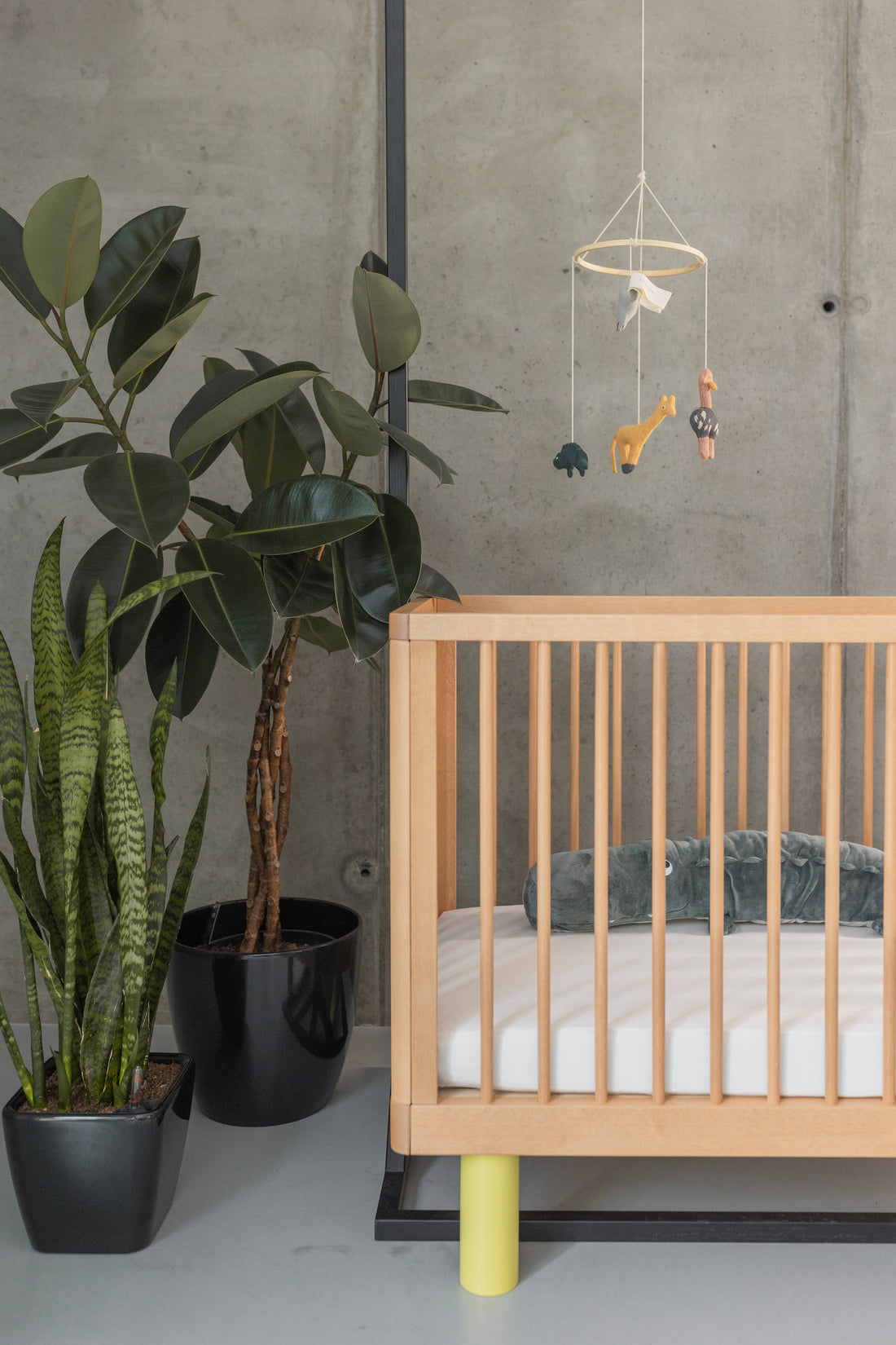 Nox cot in natural wood and yellow