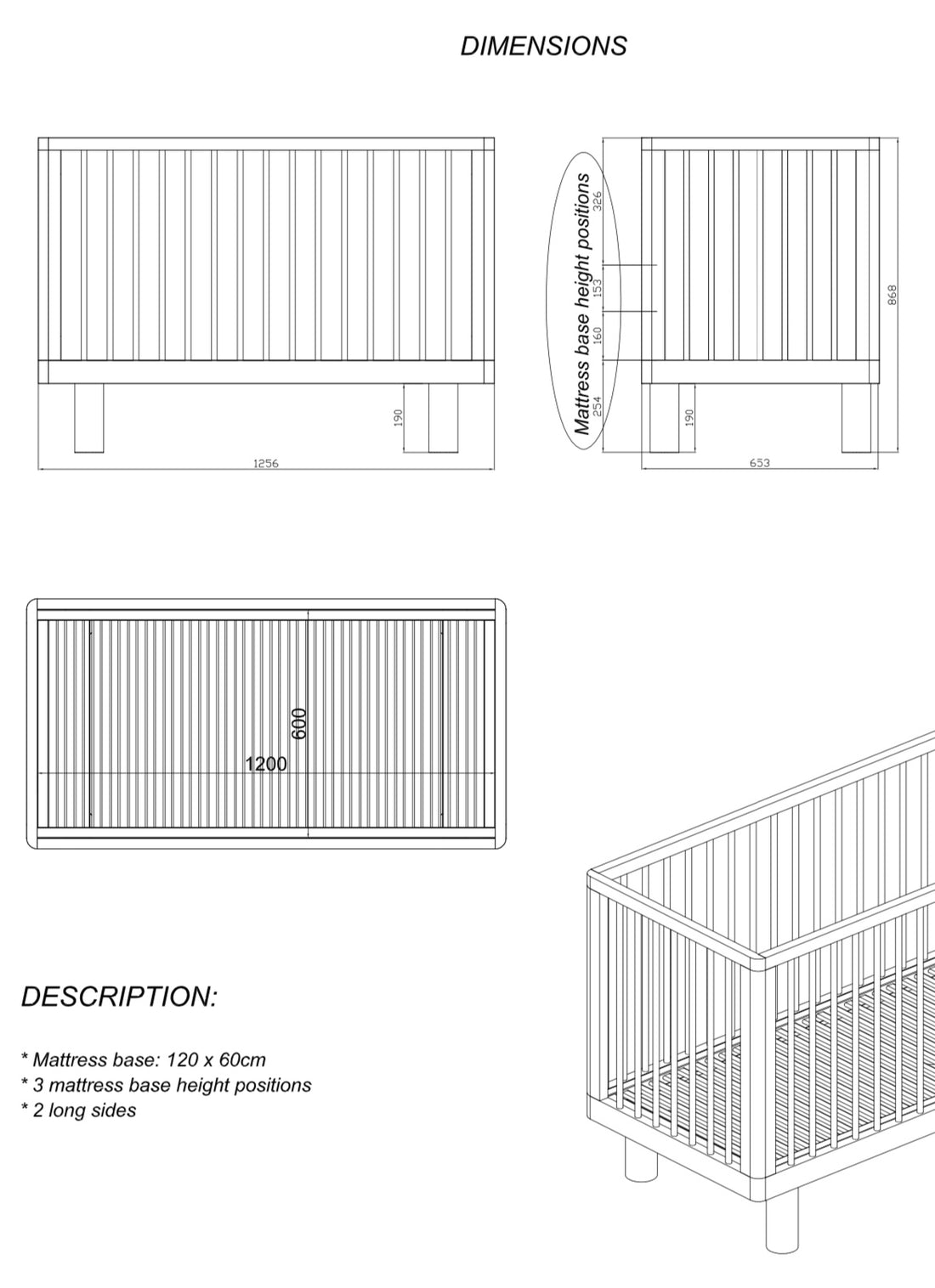 Nox cot in natural wood and green