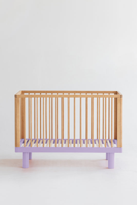 Nox cot in natural wood and lavender